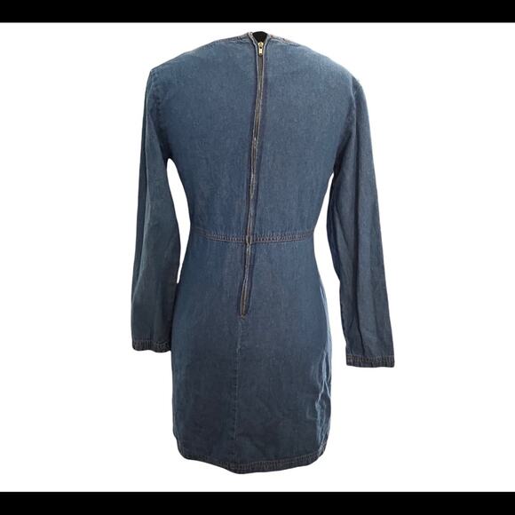 Y2K Chambray Babydoll  Shift Dress 4P Feminine Boho Empire Waist Mod Coquette - Picture 4 of 6